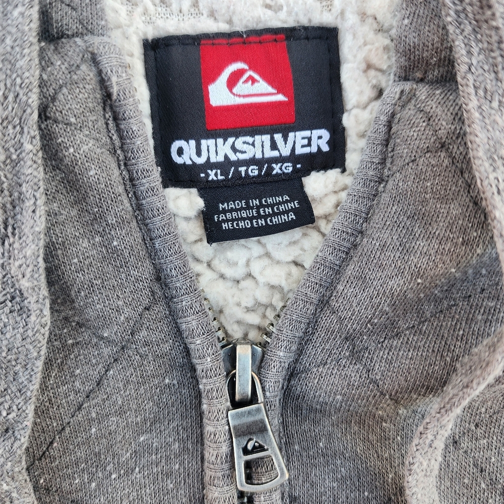 Y2K Quicksilver Gray Quilted Men's Zip Up Hoodie Sherpa Lined Jacket, Sz XL - Picture 5 of 9